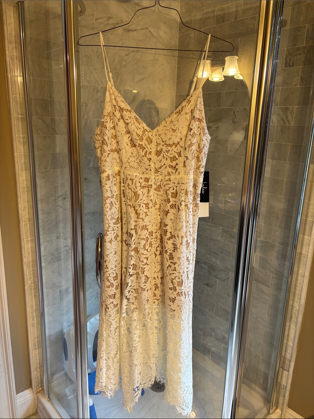 Ivory Lace Spaghetti Strap Midi Dress